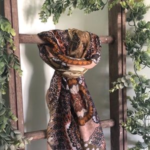 Olive Green, Black, Brown and Mustard Yellow Scarf